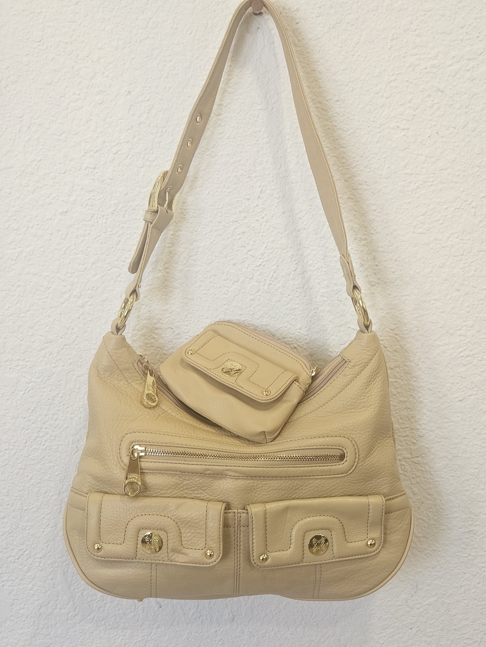 Stone Mountain Leather Hobo Shoulder Bag Purse & Matching Wallet Combo Beige